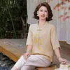Blusas de Verão Largas para Mãe, Camisas Elegantes de Manga Curta, Camisas Finas de Verão para Mulheres, Roupas para Idosos, Roupas para Avó