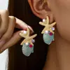 Brincos de Liga Rosa com Concha Estilo Férias Transfronteiriços Personalizados Estrela do Mar Diamante Pérola Brincos de Joia de Alto Padrão para o Verão