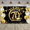 Nova Decoração de Festa de Aniversário Placa e Cartaz Preto e Dourado para Fundo de Cabine de Fotos de Aniversário com Estampagem Dourada