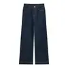 Jeans Flare Azul Denim Petite para Mulheres Outono e Inverno 2025 Azul Escuro Cintura Alta Emagrecedor Perna Larga Flare Calças Longas
