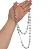 Moderna Cadena para Clavícula de Dos Capas con Perlas Grises y Estrella de Cinco Puntas para Mujer, Diseño Largo con Borla