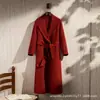 Abrigo suelto 100% lana, nuevo abrigo casual de doble cara para otoño e invierno para mujer, de longitud media con cinturón de corbata, moderno y versátil