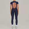 Mono de malla de manga corta para yoga de otoño para mujer, ajustado, transpirable y realzador de cadera, adecuado para fitness y deportes, modelo 7052