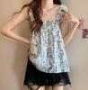 Top de fondo camisola ilimitado transfronterizo 2024 Nuevo Cintura alta corto Floral francés dulce fresco ropa de mujer