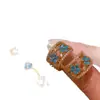 Nuevos Pendientes de Flor de Esmalte Azul Estilo Chino para Mujer, Pendientes Geométricos Huecos en Forma de U de Nicho Exquisitos, Tachuelas Ligeras de Lujo para el Trabajo