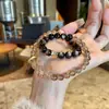 Pulseira Cristal Natural Ouro Negro Super Sete Círculo Duplo Pulseira Design Original Cristal Transparente Cabelo Preto Ouro Negro Super Cristal Atacado