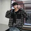Camisa de cuadros retro estilo americano, camisa de manga larga con capucha cleanfit para hombre de otoño, estilo pareja, chaqueta de cuadros workwear
