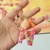 Chaveiros de letra com pompom estilo europeu e americano, chaveiros de letra em formato de coração de resina de cristal para meninas