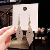 Pendientes largos con borlas y diamantes de imitación de aguja plateada, estilo viento frío, con personalidad exagerada europea y americana, de celebridades de Internet, elegantes y modernos para mujer.