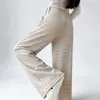 Nueva colección de otoño para embarazadas: Pantalones de pierna ancha a rayas de bloques de color, diseño de cordón estilo coreano, corte holgado, efecto adelgazante, pierna ancha, estilo casual y de pierna recta
