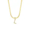 Joyería Popular Transfronteriza Europea y Americana con Colgante de Letra para Mujer Acero Inoxidable Chapado en Oro de 18 Quilates Cadena de Serpiente Plana Collar con Letra de Perla
