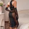 Moda Transfronteiriça Europeia e Americana 2025 Novo Macacão de Renda Transparente para Mulheres Body Modelador Sexy Conjunto de Três Peças com Luvas