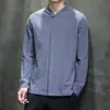 Nueva Camisa de Lino de Algodón Chino Estilo Zen Botón de Rana Manga Larga Temporada de Primavera y Otoño Estilo Nacional Ropa para Hombre Color Sólido Cuello en V Casual Retro
