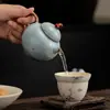 Tetera Exquisita de Kiln Ru con Aspersiones Doradas con Una Tetera y Dos Tazas Set de Té Kung Fu con Piezas Abiertas, Adecuado para la Preparación de Té con Cerámica China, Regalo
