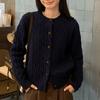 Cardigan Azul Torcido Tricotado Coreano para Mulheres Primavera Novo Solto Estilo Coreano Suéter Preguiçoso Top de Manga Comprida