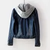Jaqueta Curta Jeans Feminina Curta Primavera e Outono Estilo Coreano Nova Manga Longa Slim com Capuz Versátil Tops Estudante Outros
