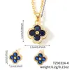 Moxi Transfronterizo Colorido Suerte Flor de Trébol de Cuatro Hojas Elegante Moda Cobre Incrustado Circonita Aretes de Tachuela Collar Conjunto de Joyería Venta al por Mayor