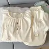 Yunduo Algodón Pijama Nuevo para Mujer Primavera y Otoño Manga Larga Dulce Dibujos Animados Cuello Redondo Jersey Estilo Delgado Se Puede Usar Fuera de Casa Conjunto de Ropa