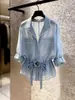 Bonita y Moderna Camisa Azul para Mujer con Cintura de Cordón, Estilo Lujo Ligero, Top Pequeño con Temperamento, Elegante, Novedad Verano 2026