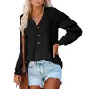 Suéter tejido de cuello en V con botones transfronterizo europeo y americano de Amazon, jersey para mujer, nuevo estilo europeo y americano de otoño e invierno, holgado y elegante