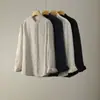 Nueva camisa de lino-tencel estilo chino con cuello mao, manga larga, otoño, vintage, elegante, estilo old money con bolsillo, camisa versátil para hombres y mujeres