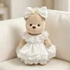 30cm Urso Articulado Médio Lina Roupas Urso Branco Boné de Bola Macacão Roupa Boneca Urso de Pelúcia Vestir