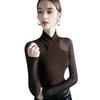 Camisa de veludo com costura de malha micro transparente para inverno, nova moda europeia, roupa externa, roupa interna, camiseta combinando