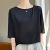 Transfronteiriço 2025 Nova Roupa Feminina de Seda Gelada Decote Plissado Verão Camiseta Feminina Moda Slim Camisa Roupa Colete