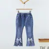 Estilo Nuevo Primavera y Otoño 2024 Pantalones Vaqueros Elásticos Estampados para Niñas Pequeñas y Medianas, Ropa Exterior de Moda