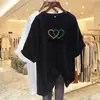 Camiseta de Manga Corta Estilo Nuevo Comercio Exterior 2026 para Mujer, Holgada Talla Grande, Adelgazante, Cubre Vientre, Top Estampado de Media Manga