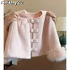 [Casa Rosa] Conjunto Feminino Outono e Inverno Novo Estilo Super Bonito e Estilo Ocidental Menina Bebê Rosa Pequeno Perfume Conjunto de Duas Peças de Lã