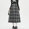 Saia midi plissada versátil de lã retrô estilo coreano e japonês para mulheres, saia plissada estilosa casual em A para outono e inverno