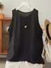 Camisola Casual de Algodão e Linho Estilo Literário Nova Coleção Primavera e Verão Tamanho Grande Top Solto para Usar por Baixo e por Cima Camiseta Sem Mangas para Mulheres