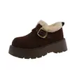 Sapatos Birkenstock de Pelúcia Totalmente Fechados com Sola Grossa para Aumentar a Altura Femininos 2026 Inverno Novos Mocassins Botas de Neve Sapatos de Algodão com Pelo
