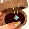 Collar de Plata de Ley S925 Verano Fresco Paraíba Trébol de Cuatro Hojas Desmontable Lujo Accesible Moda Gama Alta Clavícula