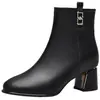 Botas Martin para mujer con forro de felpa, cuero suave, nuevo estilo otoño e invierno 2026, elegantes zapatos de cuero de tacón alto y tacón medio negro para madres