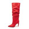 Botas de inverno estilo novo, salto gatinho, plissadas, cano médio, estilo europeu e americano, bico fino, mangas emendadas, salto super alto, botas da moda, tamanho grande