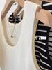 Chaleco de punto a rayas con cuello en U estilo francés para mujer, prenda exterior de verano con diseño interior de seda helada y tirantes, sin mangas