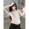 3 Colores Corea Estilo Retro Ligero Solapa Plisada Hebilla de Corte Base Rayada Camiseta para Mujer Manga Larga Sin Dedos Otoño Invierno