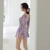 Nuevo Estampado de Mariposa de Hada Francés Simple Alto Grado Fruncido Manga Larga Falda Conservadora Cubre Carne Delgado Traje de Baño