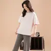 Conjunto Feminino de Verão Yu Zhaolin 100% Algodão Manga Curta Calça Sete Pontos Soltinho Pode Ser Usado Fora Casual Roupa de Casa 100% Algodão