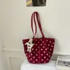 Bolsa Tote Transfronteiriça 2026 Estilo Simples Retro Poá para Mulheres, Grande Capacidade, Casual, Versátil, Bolsa de Ombro Prática para o Trabalho