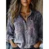 2026 Roupas Femininas Amazon Europeias e Americanas Transfronteiriças Primavera e Verão Nova Camisa Casual Estampada Retrô de Manga Longa Camisa de Linho de Bambu