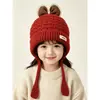 Gorro de bebé estilo coreano para niñas, cálido y grueso para otoño e invierno, gorro de punto que cubre las orejas, gorro de lana a prueba de viento para bebés pequeños