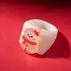 Serie Navideña Transfronteriza Europea y Americana Caja de Regalo con Campana Muñeco de Nieve Anciano Reno Cuadrado Retro Juego de Anillos de Resina