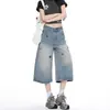 Pantalones de pierna ancha de nuevo estilo retro a la moda, pantalones vaqueros de longitud media ajustados y delgados estilo americano con bordado de perro para mujer