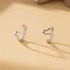 Pendientes Geométricos de Plata de Ley S925 con Patrón de Ola Francesa para Mujer, Diseño Sencillo de Nicho, Pendientes de Aro Lisos Curvos Asimétricos