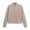 Suéter grueso de punto trenzado con media cremallera y cuello alto para mujer, invierno 2026, patrón trenzado jacquard vintage, suéter holgado de lana pura