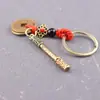 Llavero de Coche Colgante de Aro Pequeño de Latón Vintage Dorado, Estilo Antiguo Feng Shui Atrae-Riqueza Adorno Pequeño de Cobre