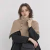 Con Lana Moda Estilo Perezoso Capa Poncho Invierno Cuello Alto Cálido Corea del Sur Ins Botón Lana Tejida Exterior
